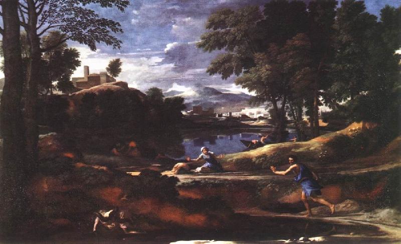 POUSSIN, Nicolas Landscape with a Man Killed by a Snake af oil painting image